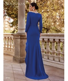 Back view of Klein blue gown 2716 with long sleeves and clean long skirt