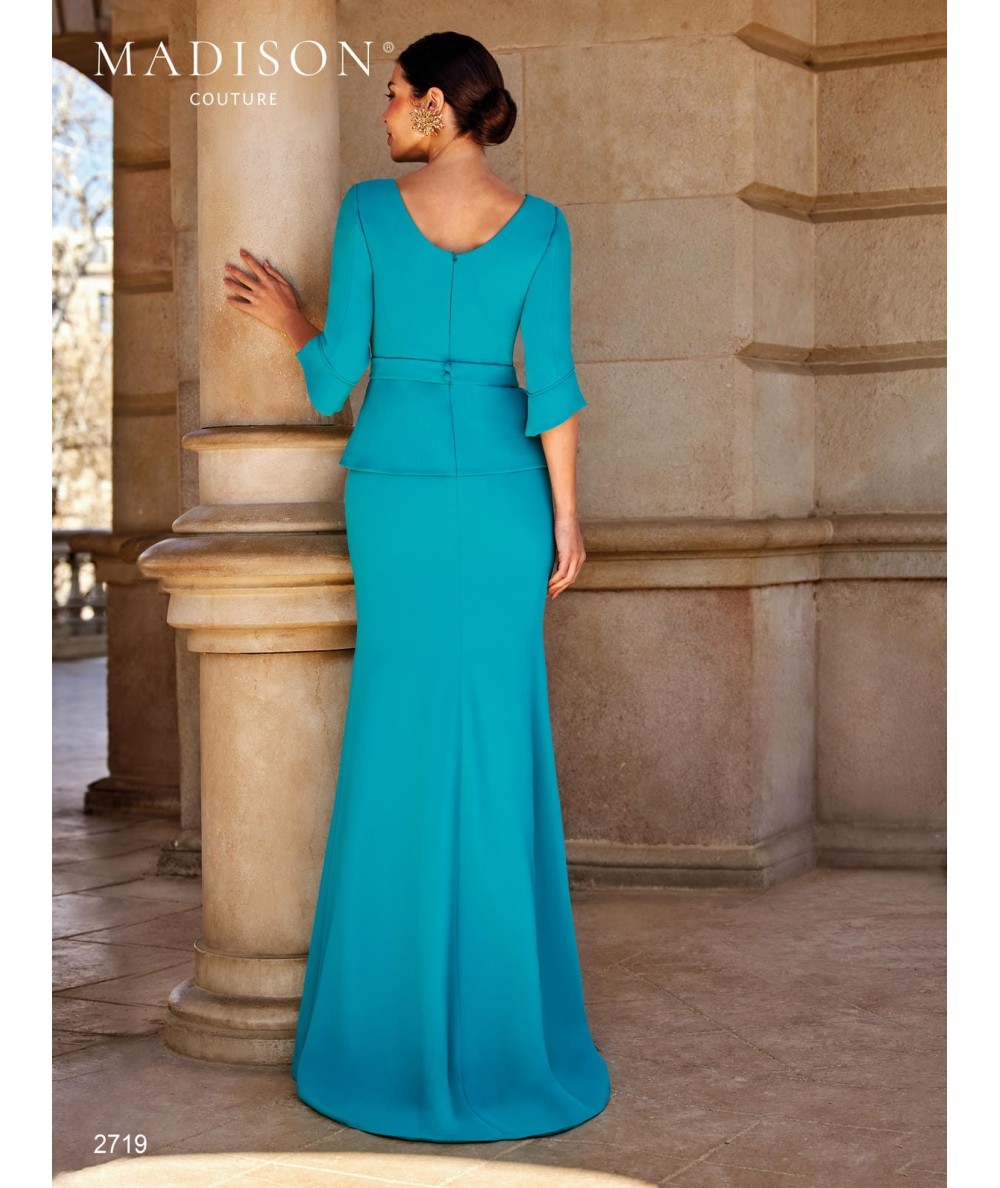 Mother of the bride gown 2719 with V neck and crystal waist appliqué