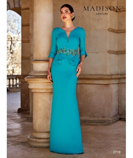 Mother of the bride gown 2719 with V neck and crystal waist appliqué