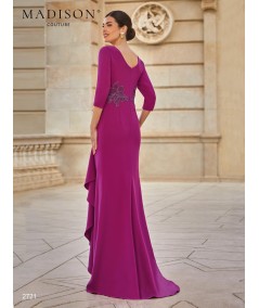 V-back view of long gown 2721 with embroidered tulle at the waist