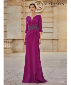Mother of the bride gown 2721 with embroidered waist and diagonal overlay