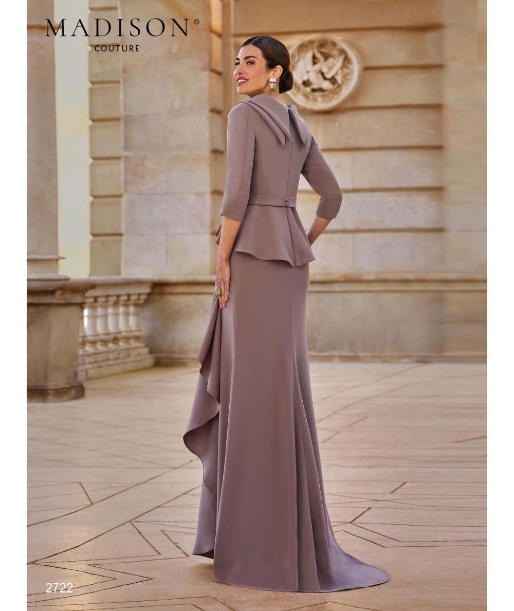 Mink Taupe Mother of the Bride Peplum Gown 2722 | Madison Couture
