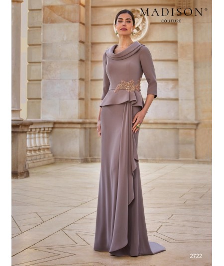 Mink Taupe Mother of the Bride Peplum Gown 2722 | Madison Couture