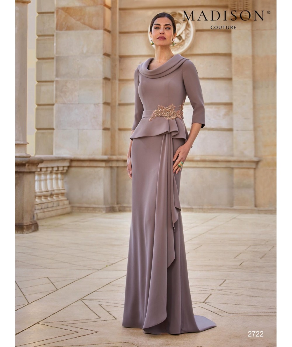 Mink Taupe Mother of the Bride Peplum Gown 2722 | Madison Couture