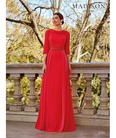 Mother of the bride dress 2723 with boat neckline and crystal waist