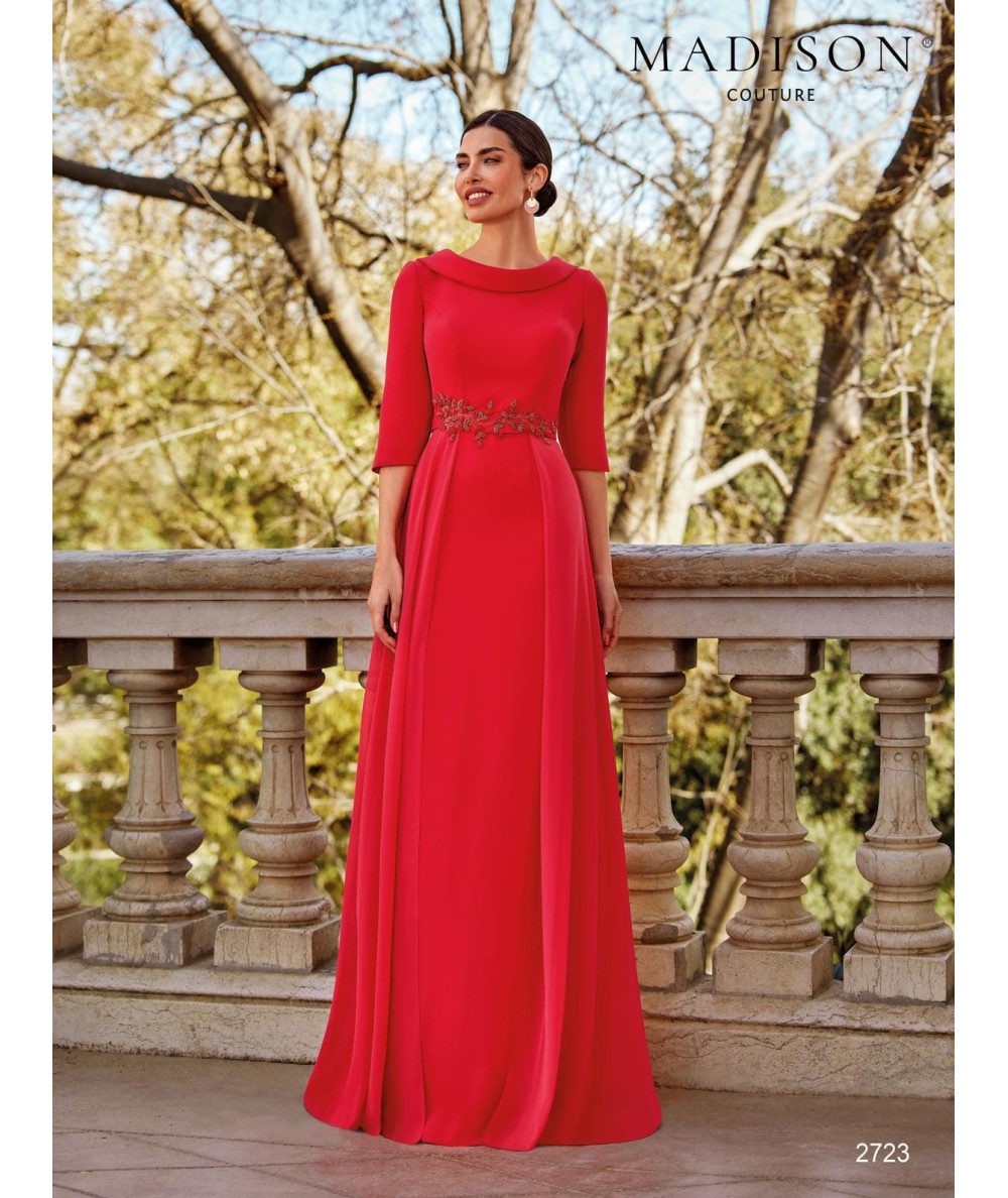 Mother of the bride dress 2723 with boat neckline and crystal waist