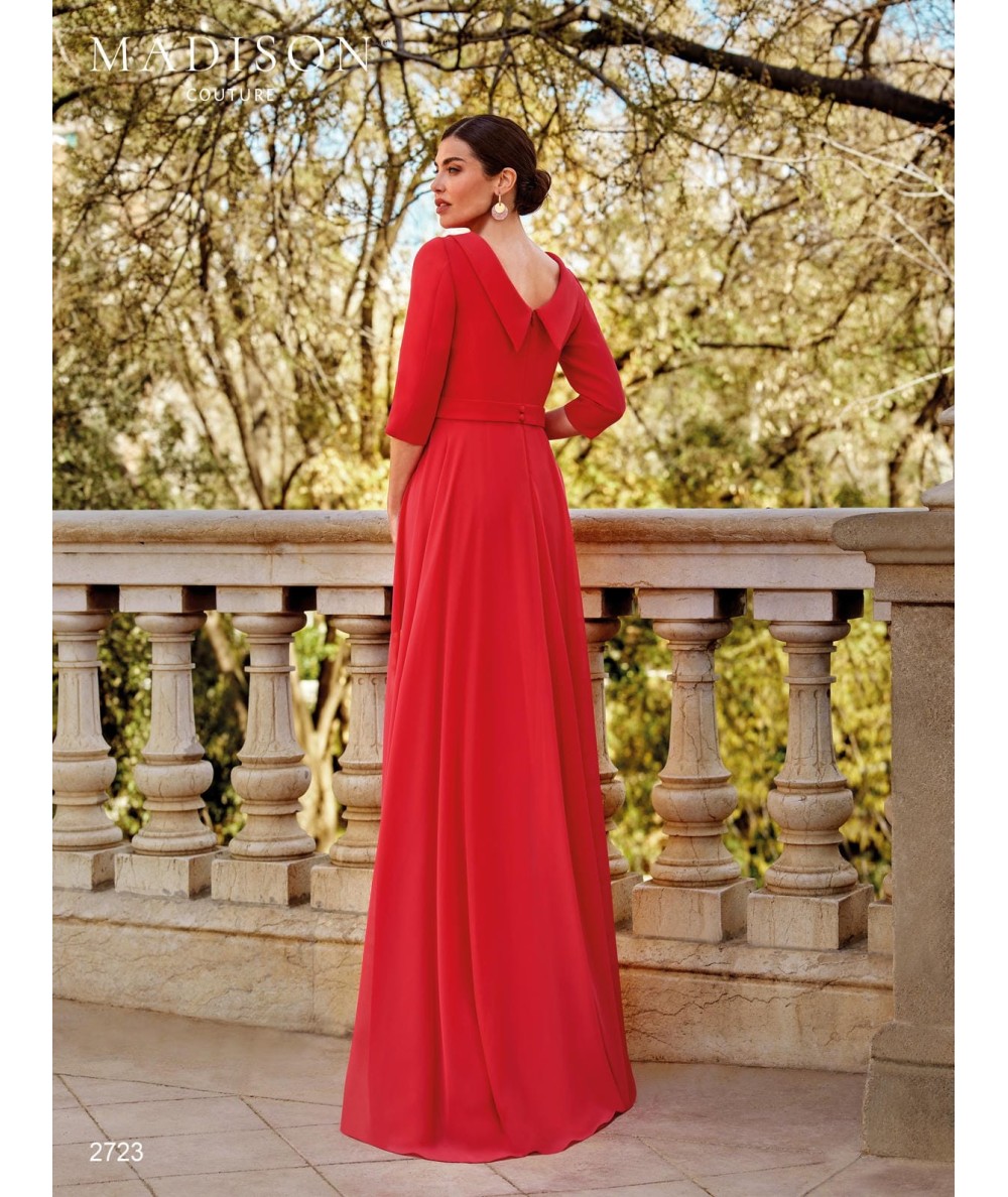 Mother of the bride dress 2723 with boat neckline and crystal waist