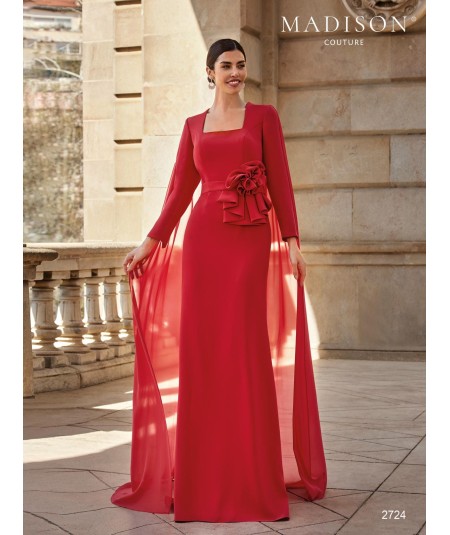 Mother of the bride dress 2724 with square neckline and chiffon sleeves