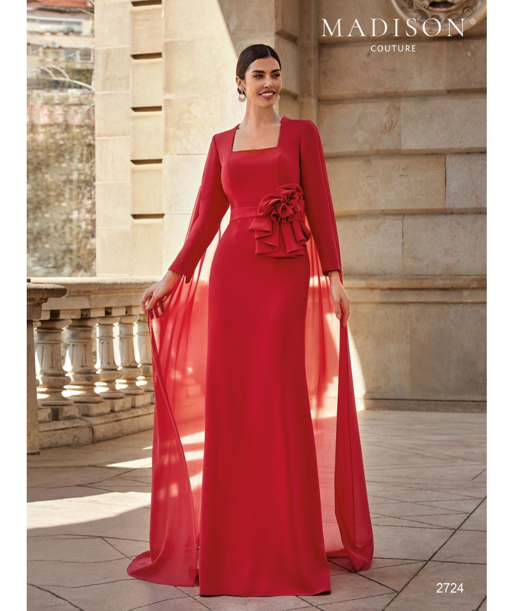 Mother of the bride dress 2724 with square neckline and chiffon sleeves