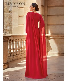 Back view of gown 2724 with long sheer chiffon cape