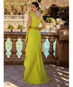 V-back of yellow gown 2729 with brocade bodice and long skirt