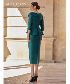 Back of dress 2730 with peplum, three-quarter sleeves and back skirt slit