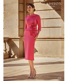 Midi mother of the bride dress 2732 with waist flower and peplum