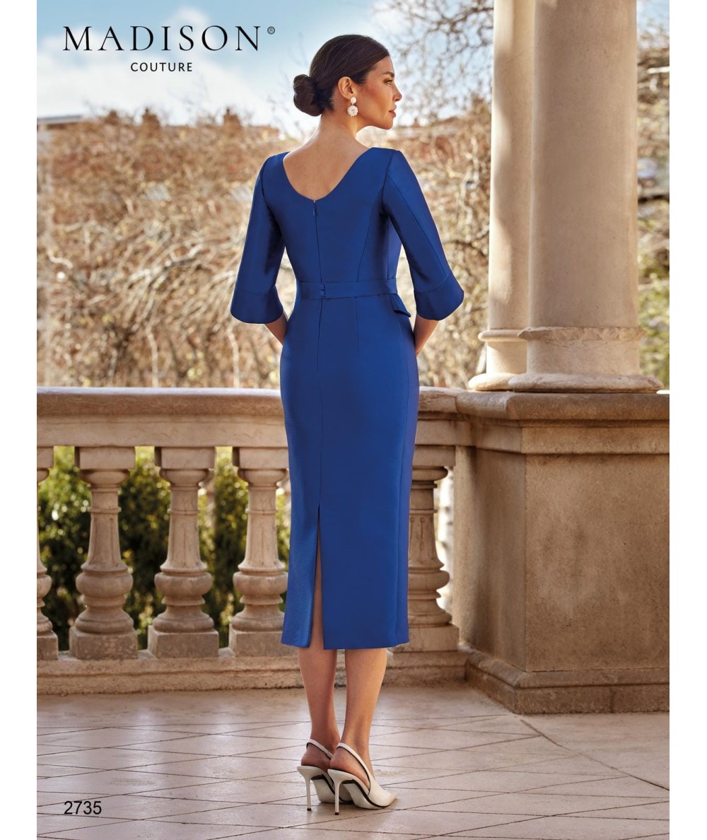 Midi mother of the bride dress 2735 with V neckline and side flower