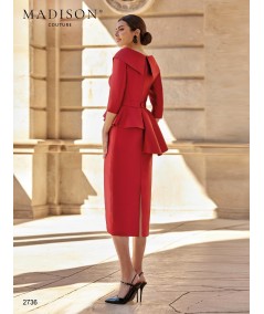 Back of midi dress 2736 with V neckline and asymmetric peplum