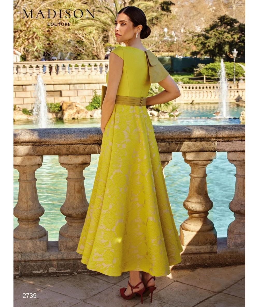 Brocade midi mother of the bride dress 2739 with full skirt and buckle belt