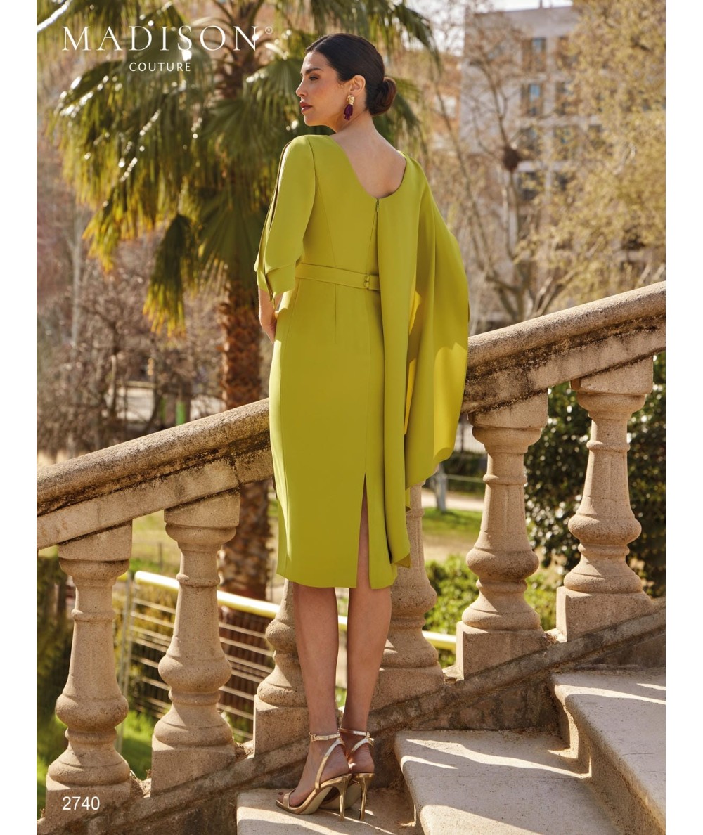 Olive green midi mother of the bride dress 2741 with flower and peplum