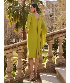 Back of olive green midi dress 2741 with peplum and centre slit