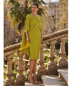 Olive green midi mother of the bride dress 2741 with flower and peplum